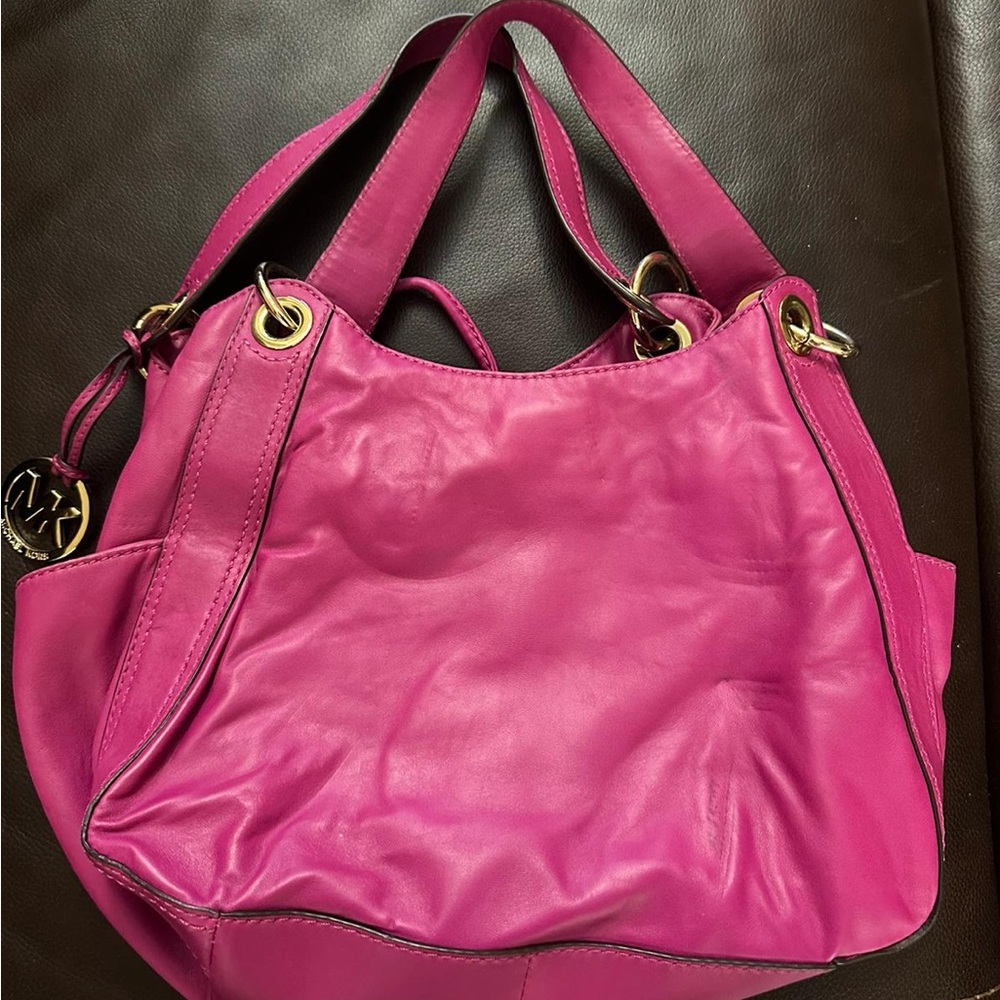Vibrant Pink Leather Tote Bag